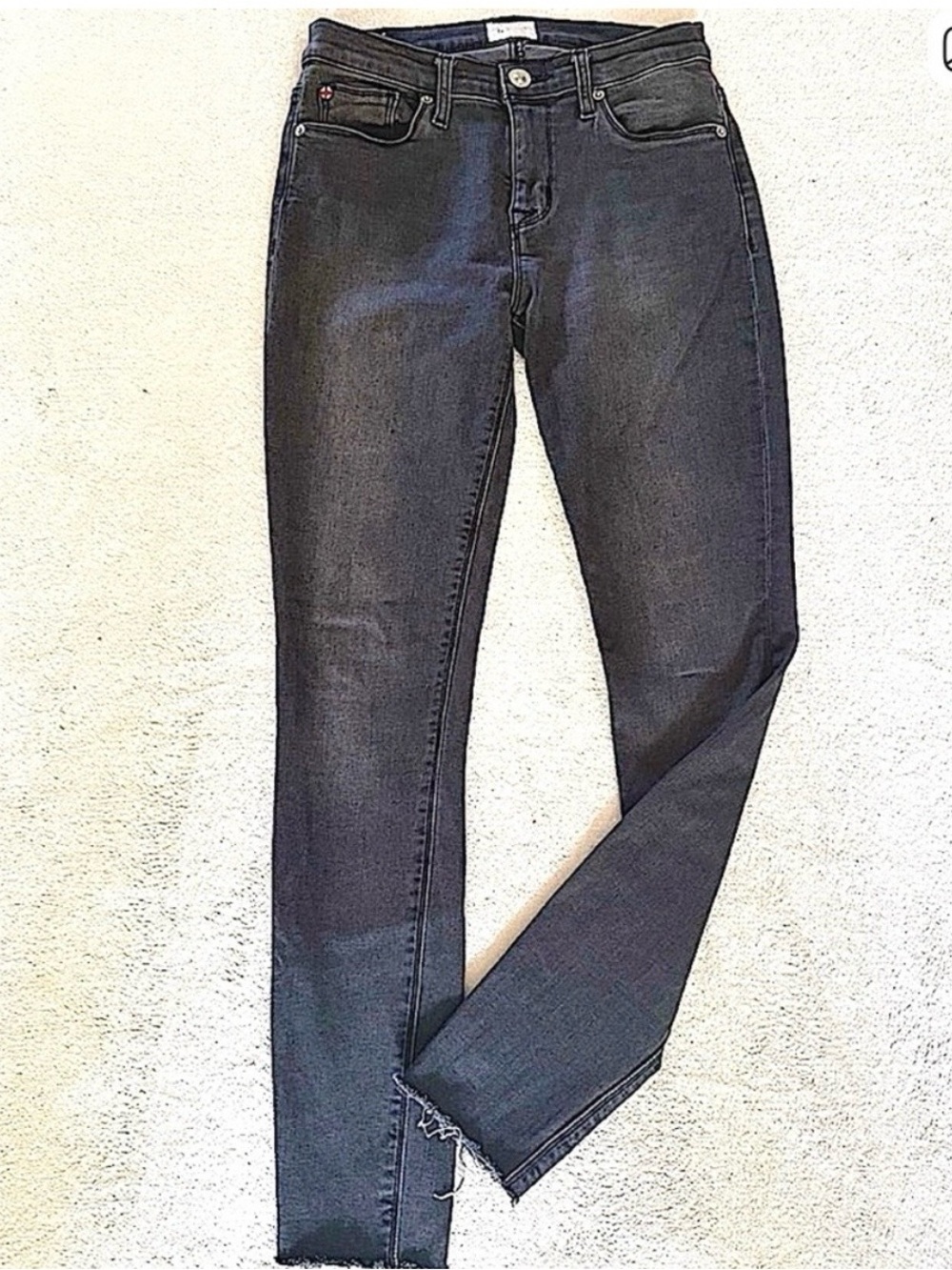 HUDSON Natalie Skinny Jeans 26 Black Raw Hem Stretch Mid Rise